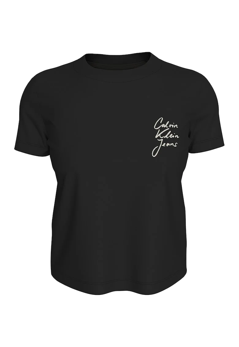 Tricou cu decolteu la baza gatului si logo, Negru