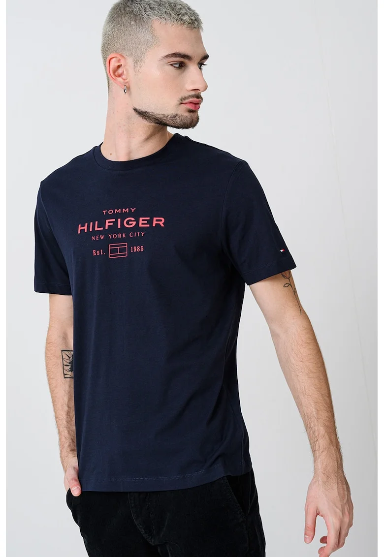Tricou regular-fit cu imprimeu logo, Coral/Albastru ultramarin