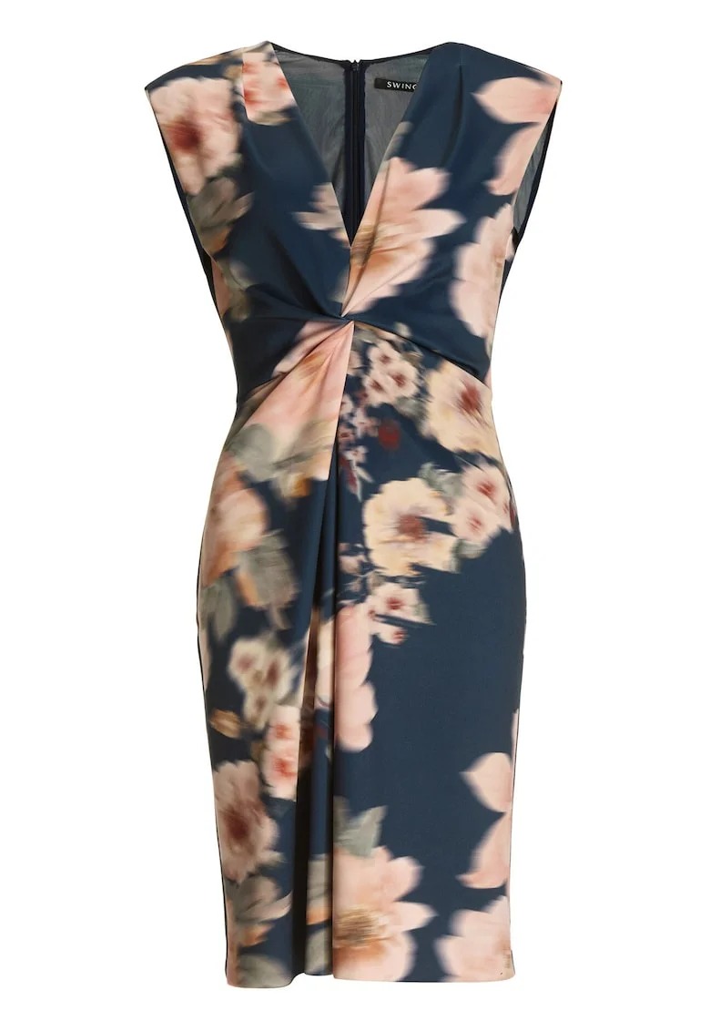 Rochie de cocktail,  bleumarin, poliester, cu fermoar, pentru femei