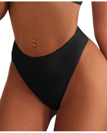 Slip clasic de baie dama talie inalta, negru lm055