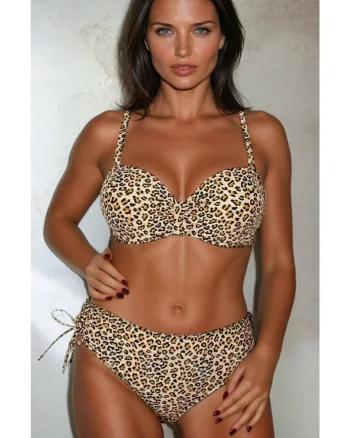 Costum baie doua piese, marime mare, imprimeu animal print maro 5003
