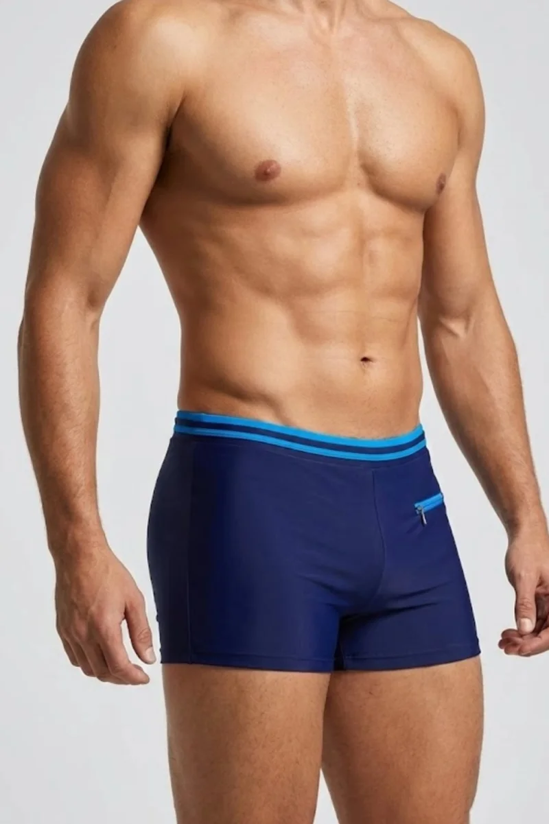 Slip de baie barbati boxeri, snur si buzunar cu fermoar bleumarin blue Q325