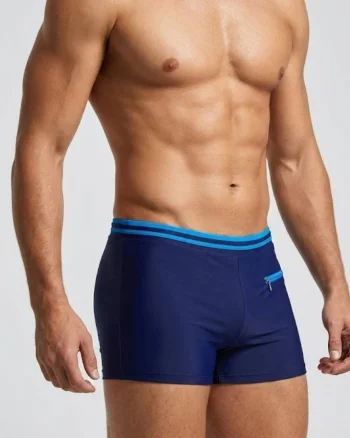 Slip de baie barbati boxeri, snur si buzunar cu fermoar bleumarin blue Q325