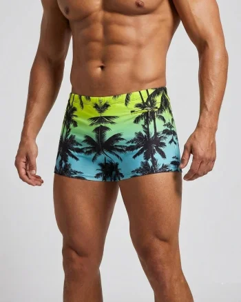 Slip de baie barbati boxeri, inchidere cu snur si buzunar bleu neon q321