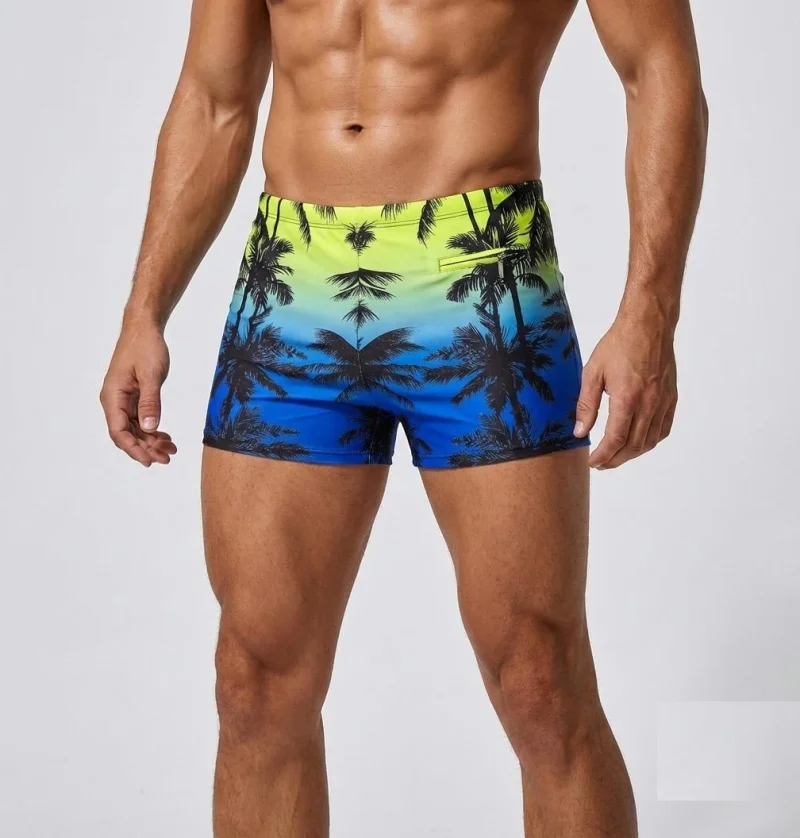 Slip de baie barbati boxeri, inchidere cu snur si buzunar neon albastru q321