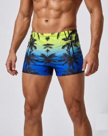 Slip de baie barbati boxeri, inchidere cu snur si buzunar neon albastru q321