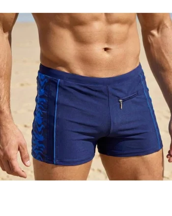 Slip de baie barbati boxeri, snur si buzunar cu fermoar bleumarin q333