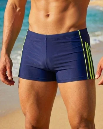 Slip de baie barbati boxeri, inchidere cu snur  bleumarin neon q326