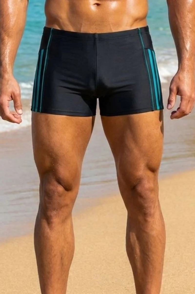 Slip de baie barbati boxeri, inchidere cu snur  negru verde q326