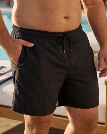Sort de baie barbati, tip pantalon scurt, cu buzunare, material care respinge apa negru M0678