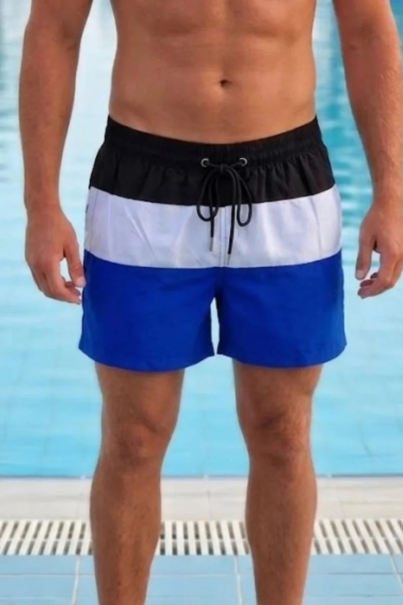 Sort de baie barbati, tip pantalon scurt, cu buzunare, material care respinge apa albastruM0674