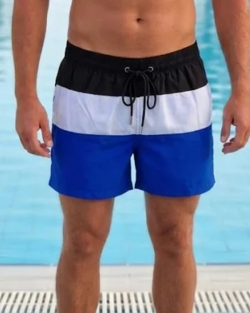 Sort de baie barbati, tip pantalon scurt, cu buzunare, material care respinge apa albastruM0674