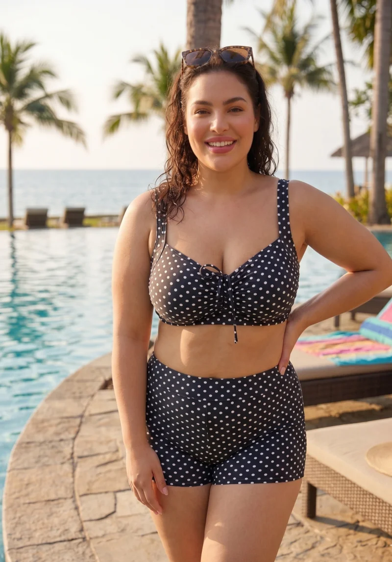 Costum deBaie Dama 2 Piese, marime mare, Slip cu Talie Inalta Tip Pantalon Scurt f2502