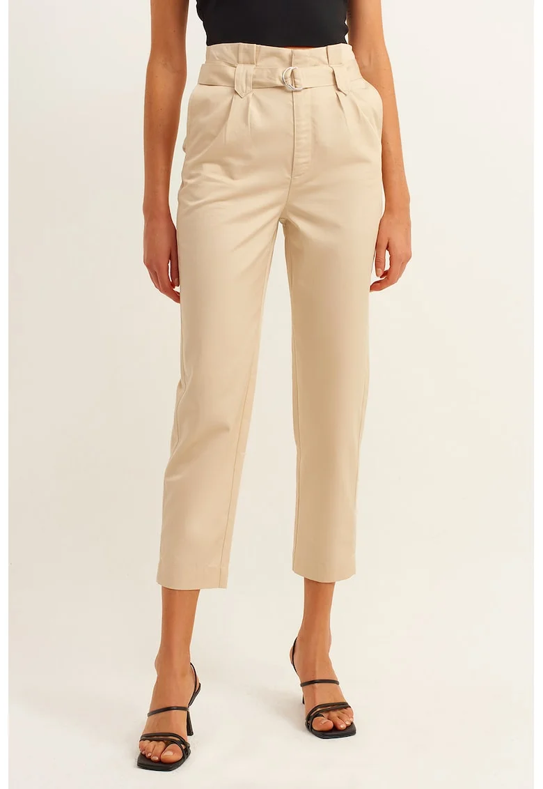 Pantaloni din amestec de lyocell cu talie inalta, Bej deschis