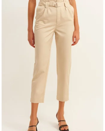 Pantaloni din amestec de lyocell cu talie inalta, Bej deschis
