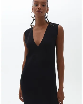 Rochie cu croiala dreapta si decolteu in V, Negru
