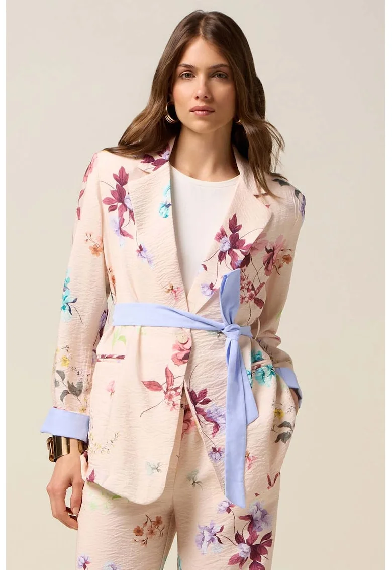 Sacou cu model floral, Visiniu/Bej deschis