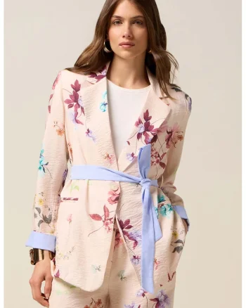 Sacou cu model floral, Visiniu/Bej deschis