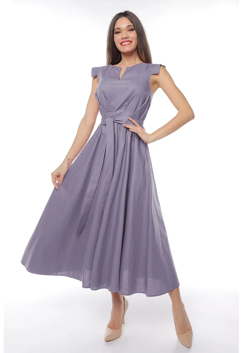 Rochie midi din bumbac cu un cordon, Violet prafuit