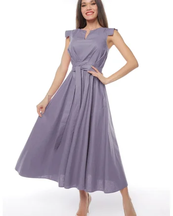 Rochie midi din bumbac cu un cordon, Violet prafuit