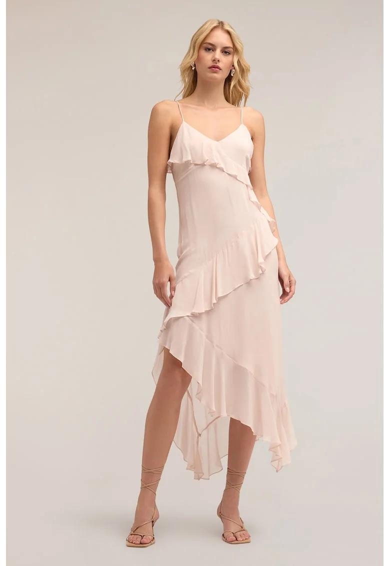 Rochie midi cu bretele inguste, Roz pal