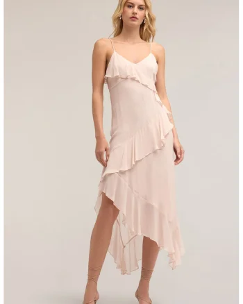 Rochie midi cu bretele inguste, Roz pal