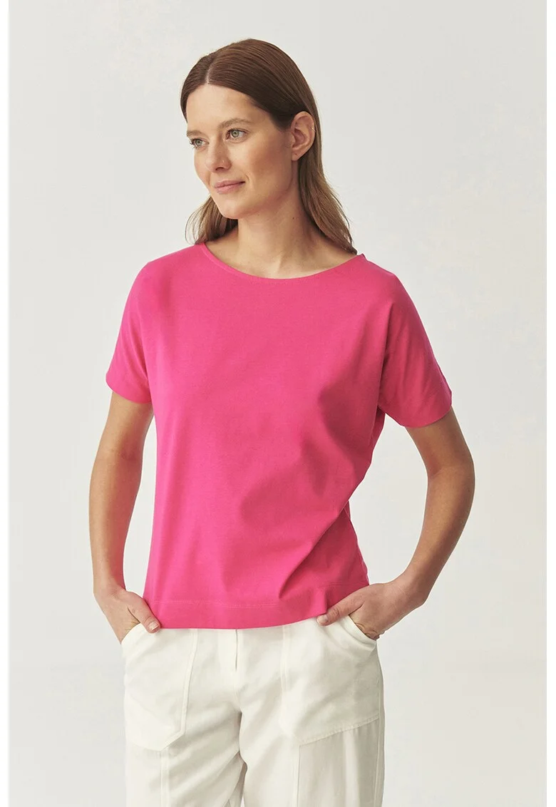 Tricou uni cu decolteu rotund, Fucsia