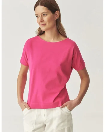 Tricou uni cu decolteu rotund, Fucsia