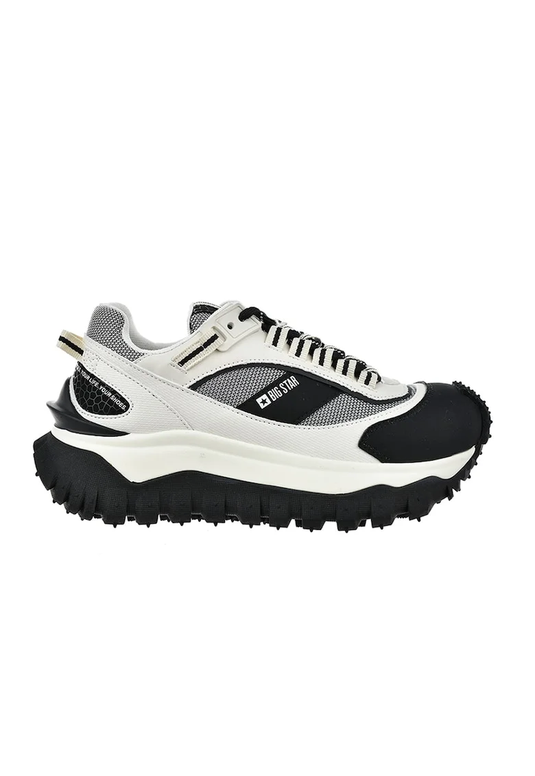 Pantofi sport wedge cu detalii contrastante, Alb fildes/Negru