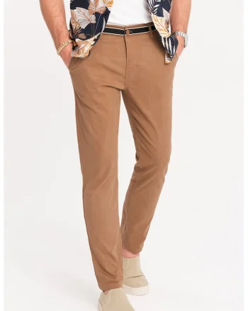 Pantaloni cu croiala conica si buzunare laterale, Maro camel