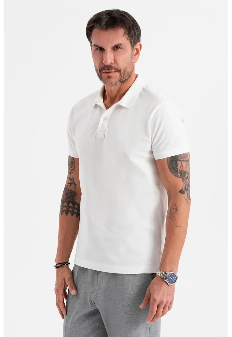 Tricou regular fit de bumbac cu guler polo, Alb murdar
