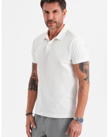 Tricou regular fit de bumbac cu guler polo, Alb murdar