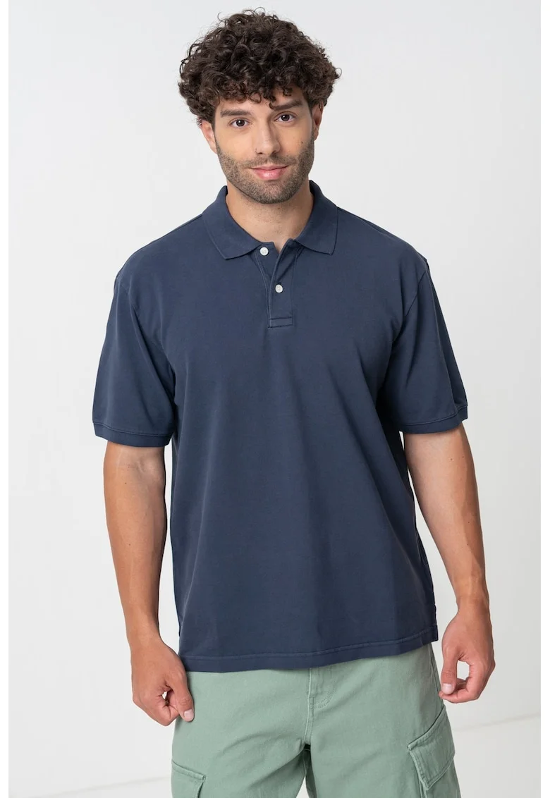 Tricou polo cu model uni, Bleumarin