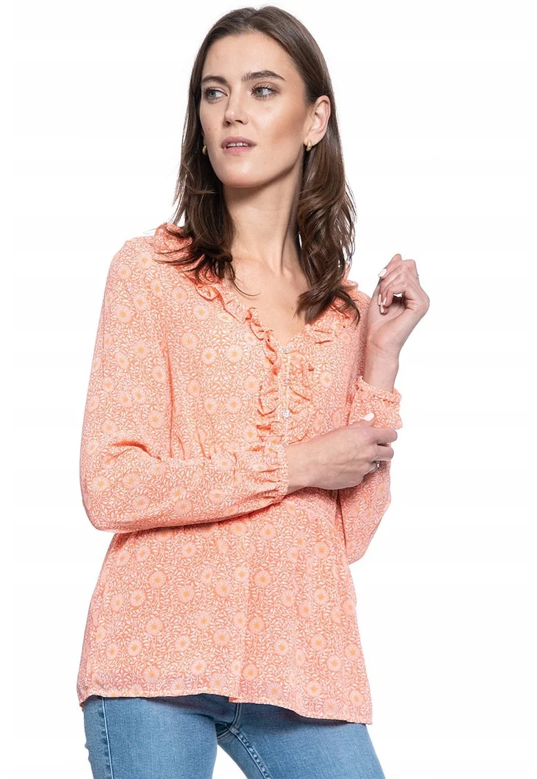 Bluza Dama,  Emma V Flounce, Croi Normal, Lejera, Nasturi, Mansete Lungi, Marime S, Portocalie