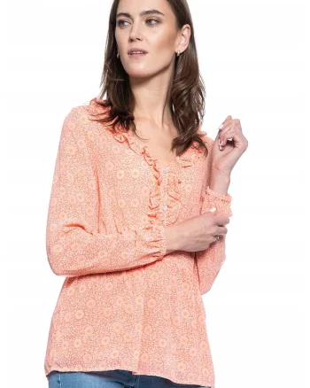 Bluza Dama,  Emma V Flounce, Croi Normal, Lejera, Nasturi, Mansete Lungi, Marime S, Portocalie