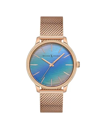 Ceas dama  MEX1174 38mm, culoare aurie, curea textila roz, mecanism quartz, rezistent la apa 3 ATM