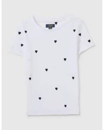 Tricou din amestec de bumbac cu imprimeu si decolteu rotund, Negru/Alb optic