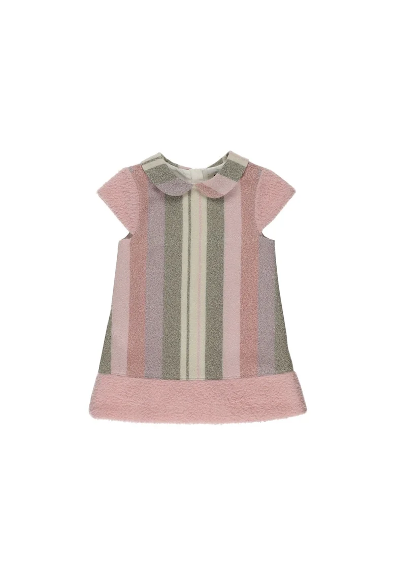 Rochie cu guler  - Cotton Candy, Roz cu dungi, pentru fetite, Roz