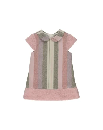 Rochie cu guler  - Cotton Candy, Roz cu dungi, pentru fetite, Roz