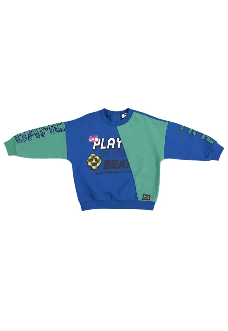 Bluza cu maneca lunga si impimeu SmileFace  - Gaming Mode, Albastru aprins si Verde, pentru baietei, Albastru electric
