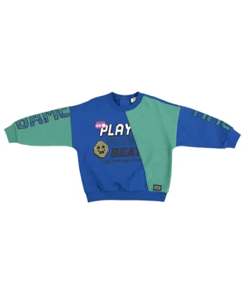 Bluza cu maneca lunga si impimeu SmileFace  - Gaming Mode, Albastru aprins si Verde, pentru baietei, Albastru electric