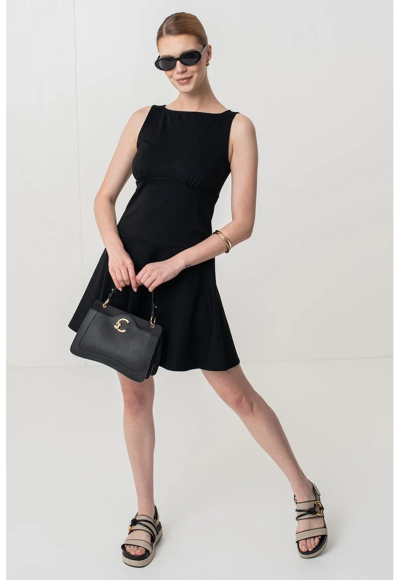 Rochie mini evazata cu decolteu barcuta, Negru