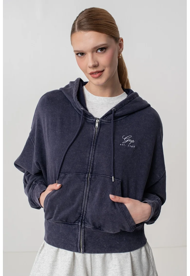 Hanorac cu aspect decolorat, Albastru indigo