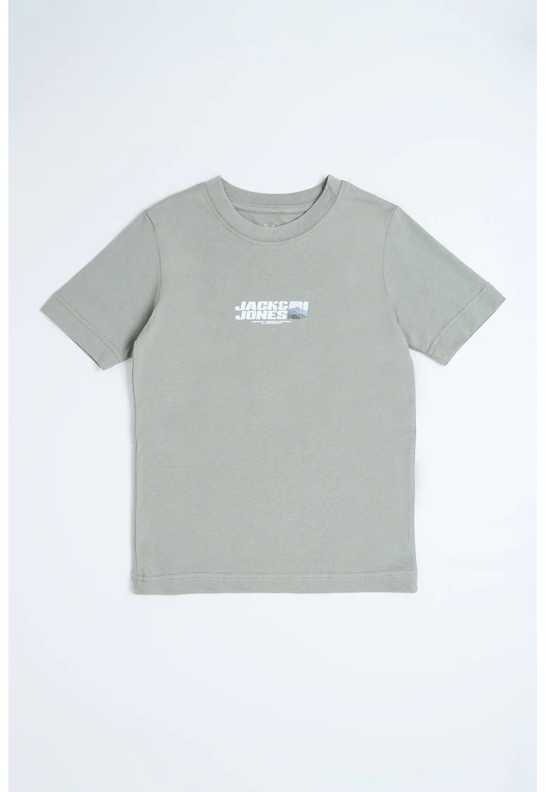 Tricou cu decolteu la baza gatului si logo pe piept, Gri