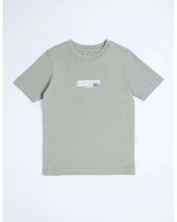 Tricou cu decolteu la baza gatului si logo pe piept, Gri