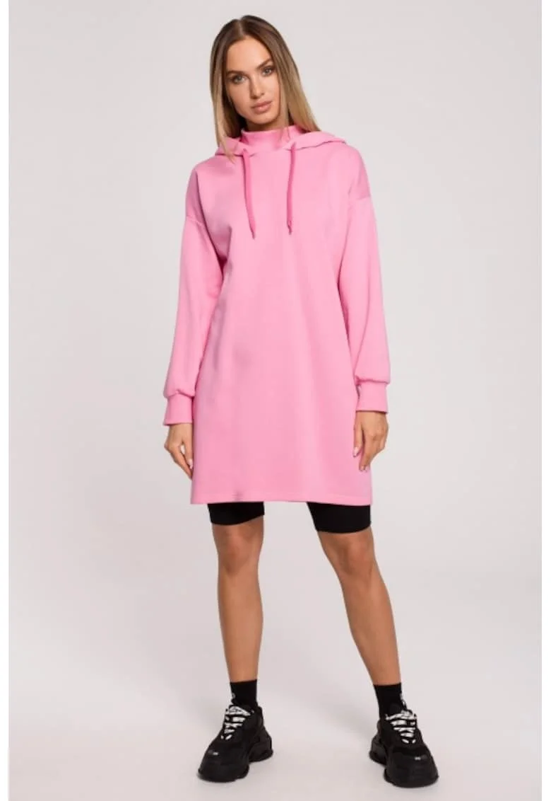 Rochie cu guler inalt si gluga,, Roz