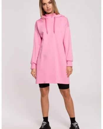 Rochie cu guler inalt si gluga,, Roz