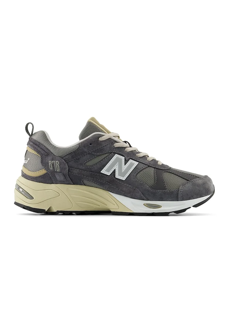 Pantofi sport low-cut cu insertii din piele intoarsa, Gri inchis