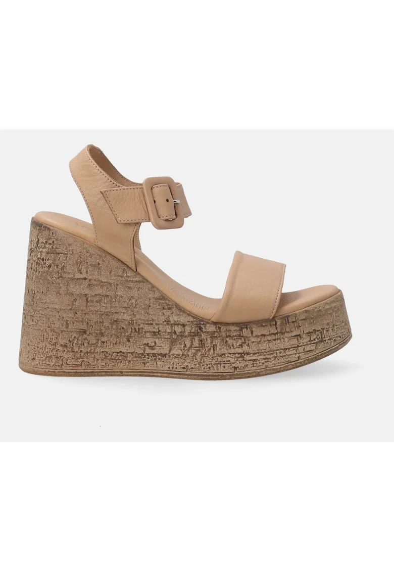 Sandale wedge din piele, Bej