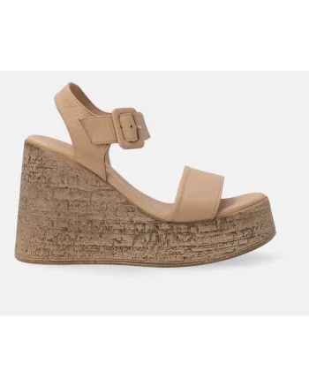 Sandale wedge din piele, Bej